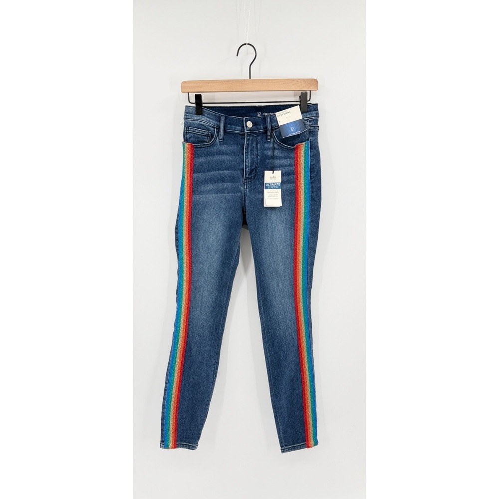 NWT NY&C Soho Denim Jeans Rainbow Glitter Stripe Skinny Size 4 Pride Festival